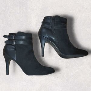 ROUGE HELIUM BLACK STRAPPY ANKLE BOOTS, SIZE 9